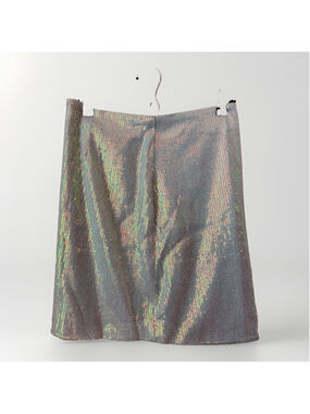 White Birch Silver Iridescent Sequin Mini Skirt Women’s 2X Lined Party Holiday